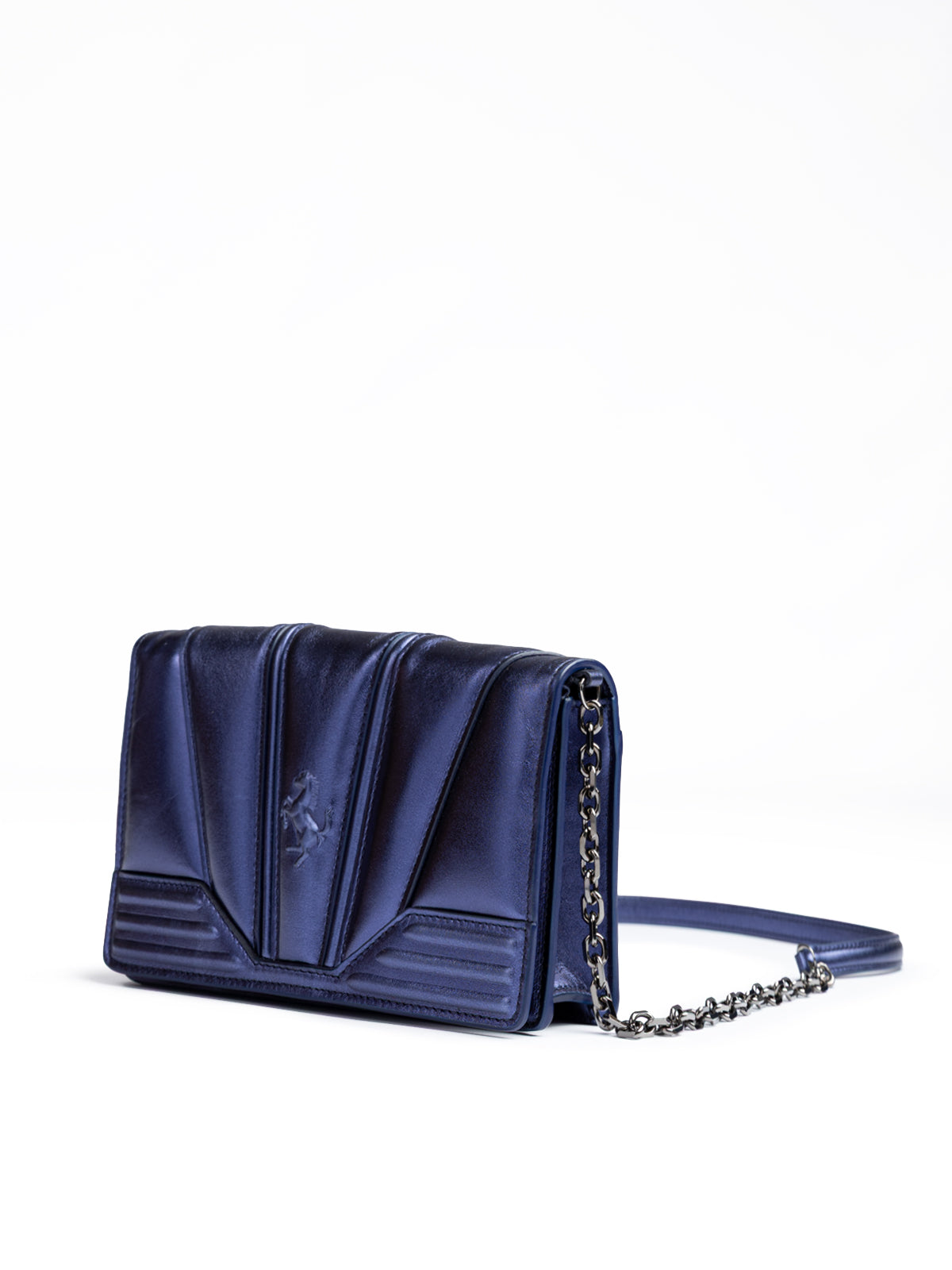 Ferrari Blue GT Patent Leather Metal Bag with Chain